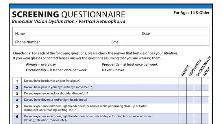 A screenshot of a screening questionnaire.